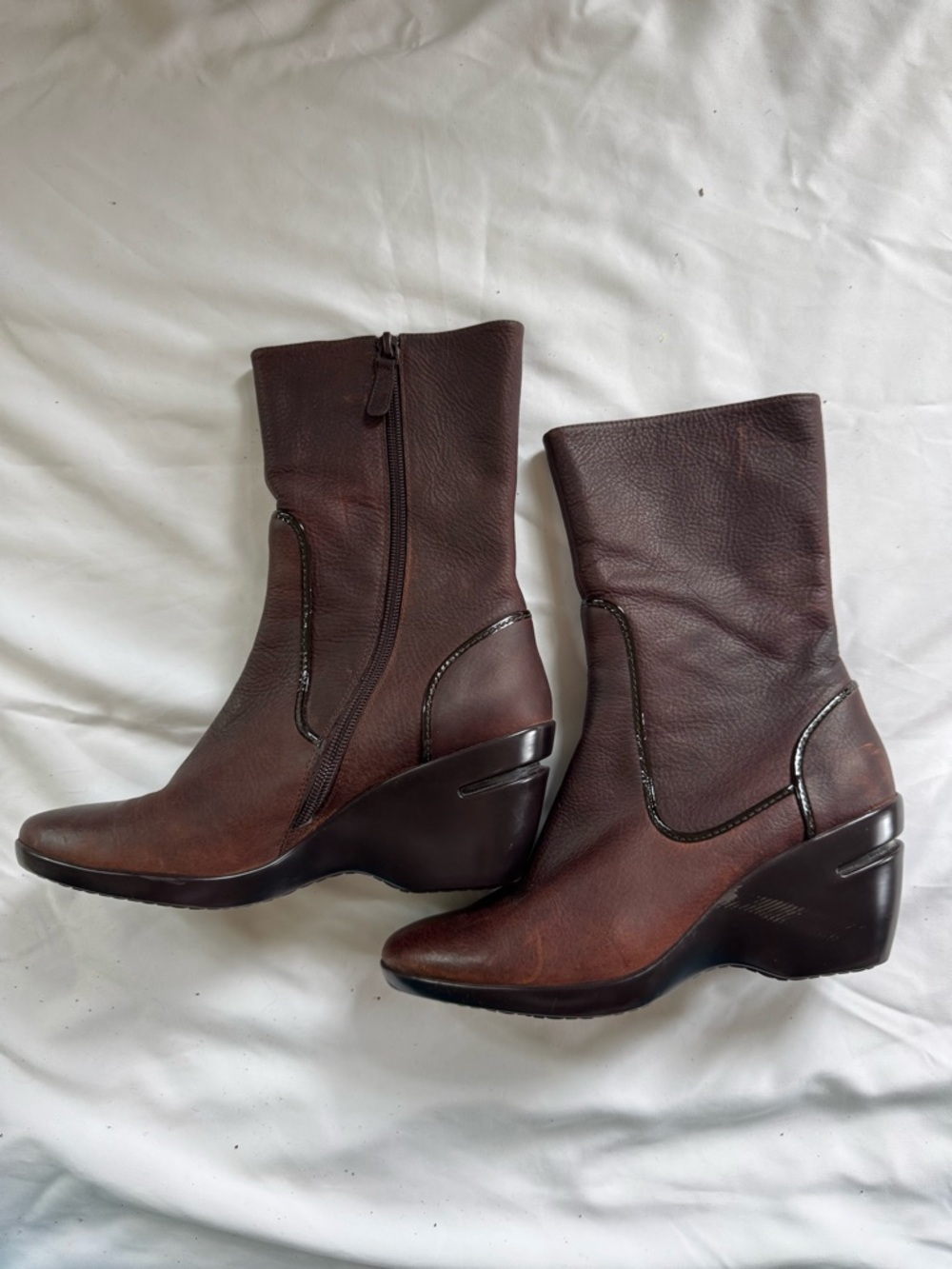 Cole Haan Brown Leather Mid-Calf Wedge Boots